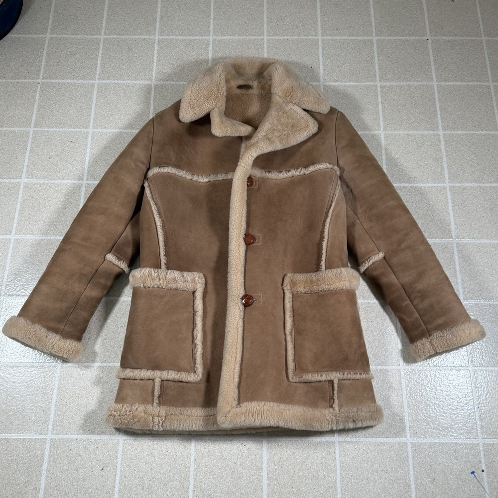 Sawyer of Napa Shearling Coat Mens 38 Brown Western Sheepskin Suede Rancher USA